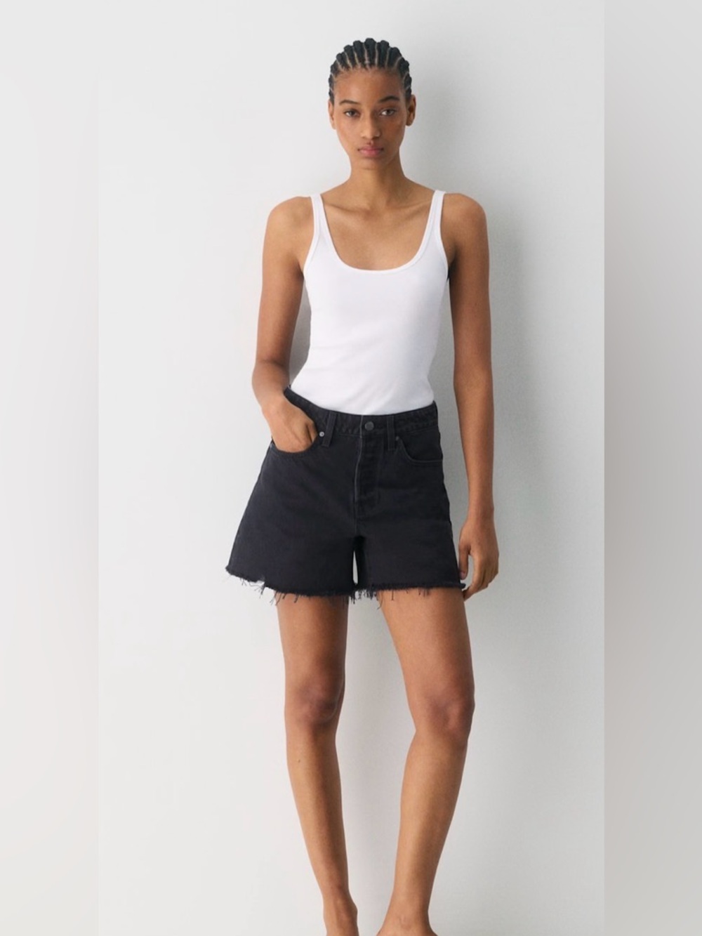 Aritzia Denim Forum Black Raw Hem High-Rise Jean Shorts